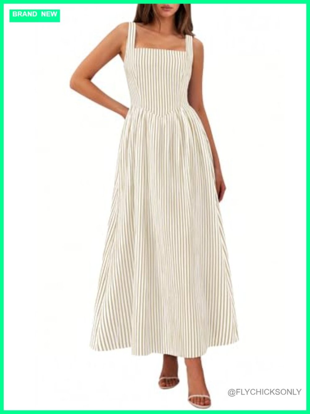 Women's Striped Maxi Dress Summer Sleeveless Sundress Square Neck